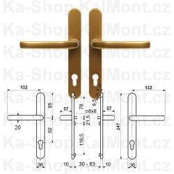 Bezpečnostní kování DOOR-SAFE 92 klika klika bronz, úzký štítek 36mm, 40 - 82 mm