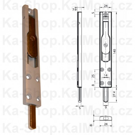 Zástrč, rýgl S 3060, 140 x 24 x 8 na dvoukřídlé okno dveře