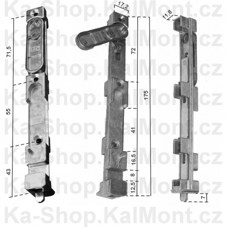 Zástrč, rýgl Siegenia SI na plastové dvoukřídlé okno a dveře, 175 mm