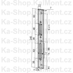 Protiplech zámku na dveře, hladký, 245 x U 24 x 7 mm, nastavitelná západka, pravý