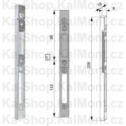 Protiplech zámku 208 x 18 x 9 mm pro dřevěné dveře, hladký, nastavení západky