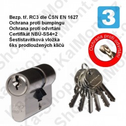 Euro Secure BT 3 ES 30 + 35 NI - Bezpečnostní cylindrická dveřní vložka, 6 klíčů
