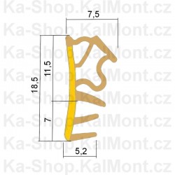 Těsnění pro dřevěné okno a dveře, kompozitní, světle hnědé, 18,5 x 7,5 mm, naléhavka 12mm (bm)