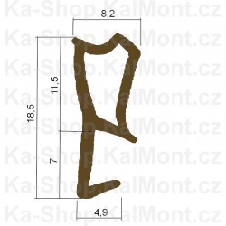 Těsnění na dřevěné okno a dveře, hnědé kompozitní 18,5x8,2 naléhavka 12mm (bm)