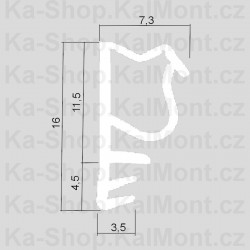 Těsnění pro dřevěné euro okno a dveře, bílé kompozitní, 16x7,3 mm, naléhavka 12 mm (bm)