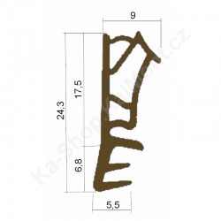 Těsnění na dřevěné euro okno a dveře, hnědé 24,3 x 9, naléhavka 18 mm (bm)