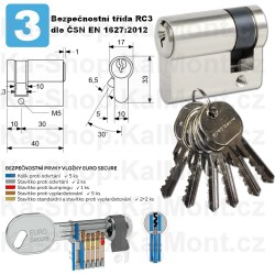 Bezpečnostní půlvložka EURO SECURE ES.0/30 Ni, RC3, 6 klíčů