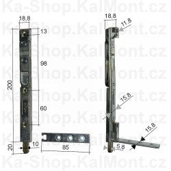 Zástrč KFV 200 x 19 x 7 mm na dvoukřídlé dveře s kovací drážkou 16 mm