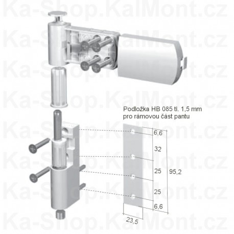 Podložka HB085 1,5mm pod pant RPS-23-86-45 a RS 150-102-45 bílá (T)