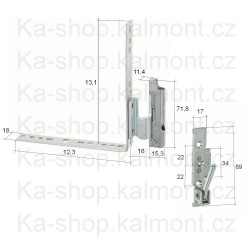 Pant Roto NT dolní s úhelníkem na dřevěné okno a balkonové dveře, falc 18, osa 9, vůle 12 mm levý