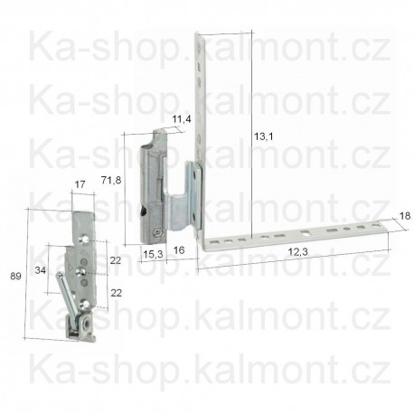 Pant Roto NT dolní s úhelníkem na dřevěné okno a balkonové dveře, falc 18, osa 9, vůle 12 mm pravý