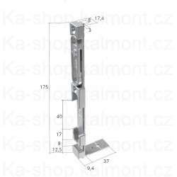 Zástrč Siegenia 175 x 46 x 17 mm na dřevěné okno a dveře, dolní, euronut 7/8, rohová