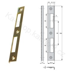 Protiplech zámku rohový 190 x 23,5 x 8, tl.1,2 mm na dveře