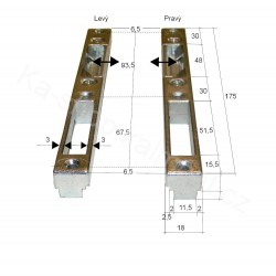 Protiplech zámku na plastové dvoukřídlé dveře, 175 x 18, do drážky 16 mm, nastavitelná západka