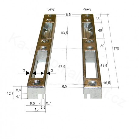 Protiplech zámku pro plastové dveře, 175 x 18, drážka 4 mm, nastavitelná západka