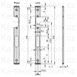 Protiplech zámku na dveře, lišta pro elektrický zámek, 245 x U 22 x 6 mm