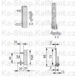 Pant Siegenia na plastové okno a balkon, dolní, 2D seřízení, trny 5,8 mm, 100kg