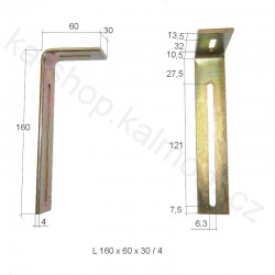 Úhelník, konzole, držák 160 x 60 x 30 x 4 , drážka 6,3 mm