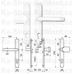 Dveřní štítové kování SAFE-DOOR.92 klika madlo vložka, úzký štítek 36 mm, bílé